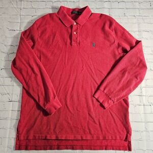Polo Ralph Lauren Long Sleeve Red Polo Shirt Mens XL Embroidered Pony Faded